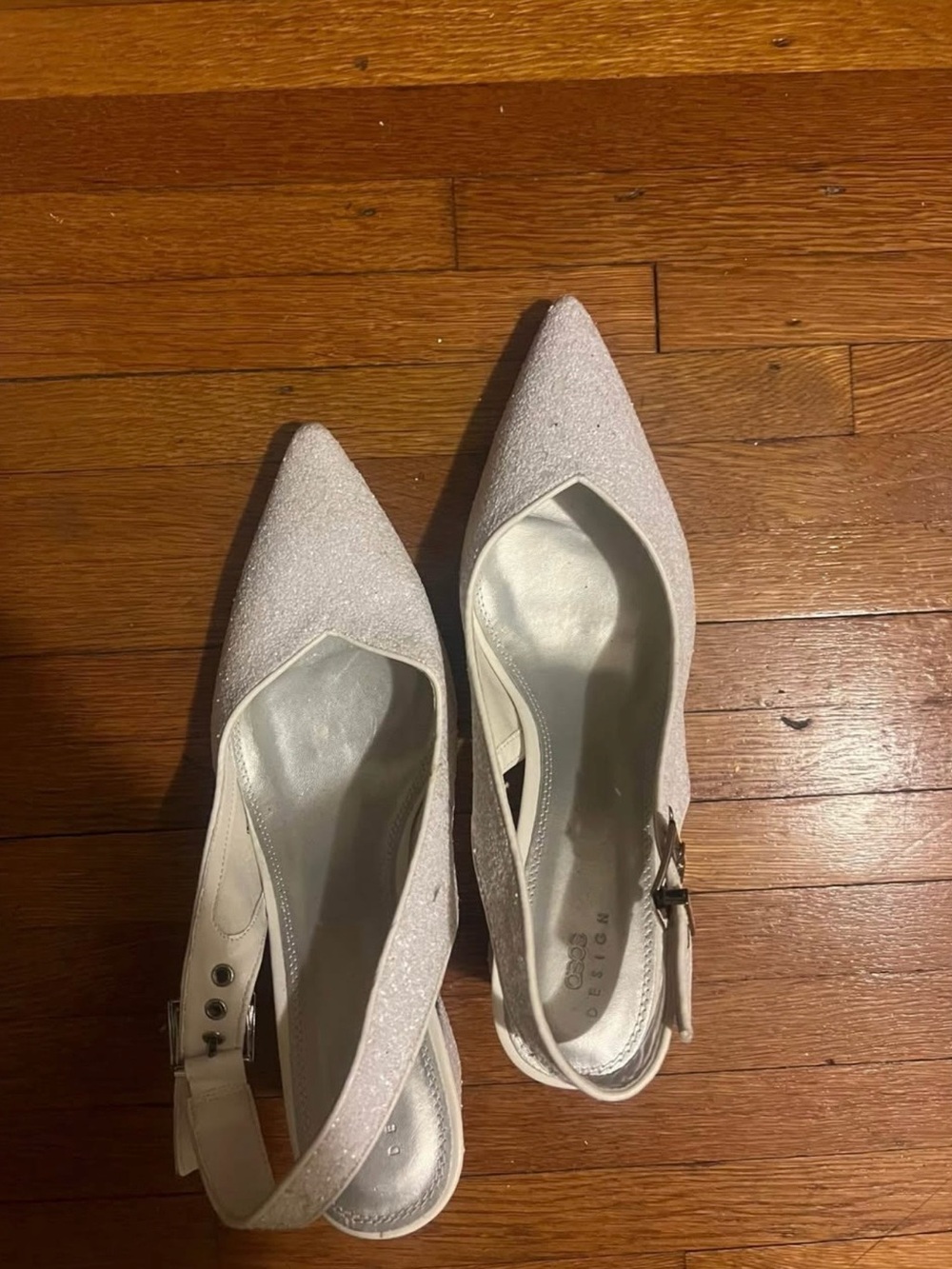 Glitter Pointed Toe Slingback Flats - White size 12